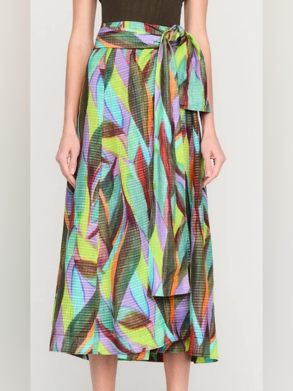 Abstract Multi-Color Wrap Maxi Skirt with Tie Waist